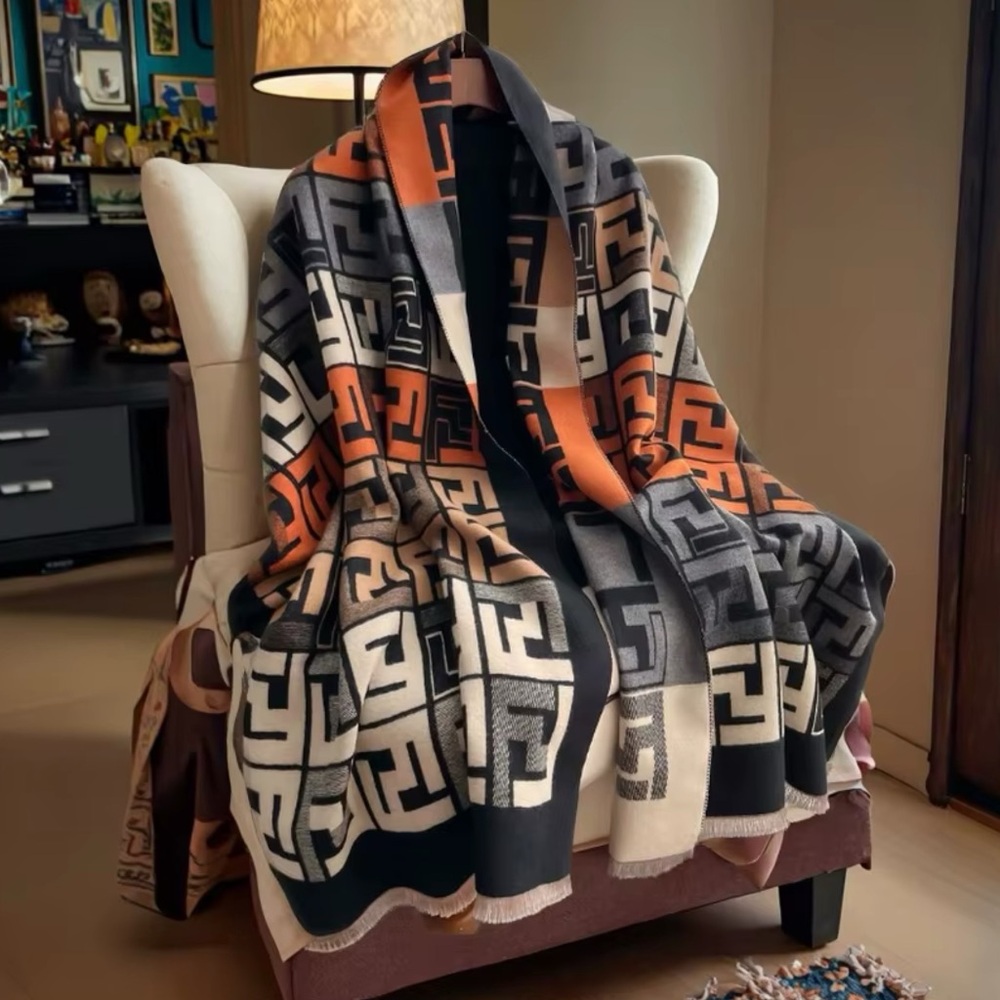 Source Unknown F Poncho Scarf Orange Black Multi OS - Picture 4 of 13